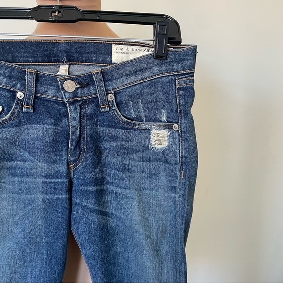 Rag & Bone Intermix Skinny Distressed Destroyed Low Rise Dark Wash Blue Jeans 25 - Picture 3 of 10